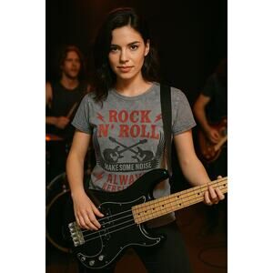 HRT & LUV “Rock N’ Roll” Graphic T-Shirt/Tee | Vintage Grey Wash/Red